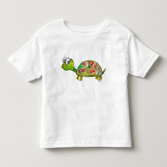 Cute Whimsic Colorful Turtle T Shirt (Framsida)