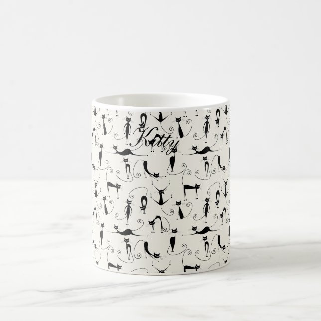 Cute Whimsic Playful Slinky Svarta katter Kaffemugg (Center)
