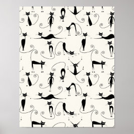 Cute Whimsic Playful Slinky Svarta katter Poster