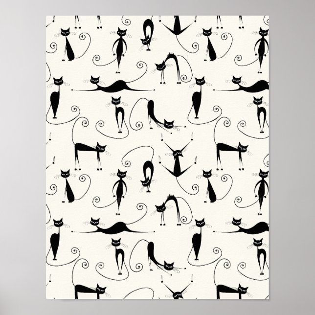 Cute Whimsic Playful Slinky Svarta katter Poster (Framsidan)