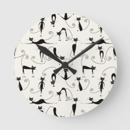 Cute Whimsic Playful Slinky Svarta katter Rund Klocka