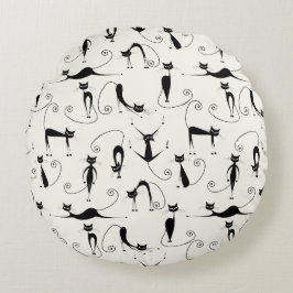 Cute Whimsic Playful Slinky Svarta katter Rund Kudde
