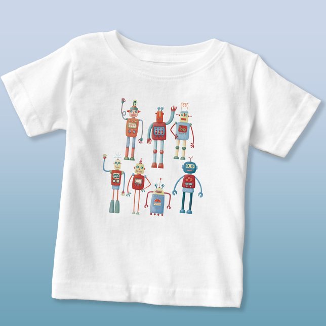 Cute Whimsical 1950-talets Stil Retro Robots T Shirt (Fun retro robots t-shirt)