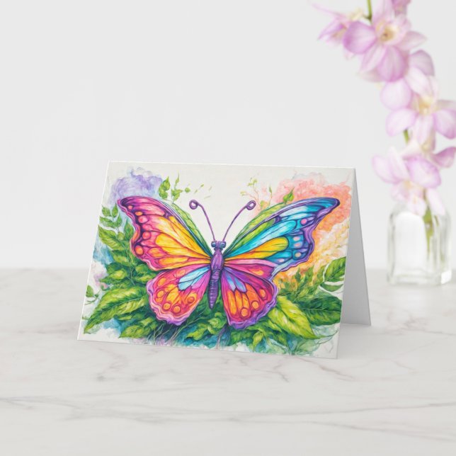 Cute Whimsical Abstrakt Butterfly Art Kort (Orkide)