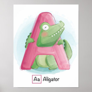 Cute Whimsical Alphabet Brev A Poster