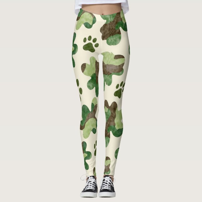 Cute Whimsical Animal Camouflage Seamless Mönster Leggings (Framsida)