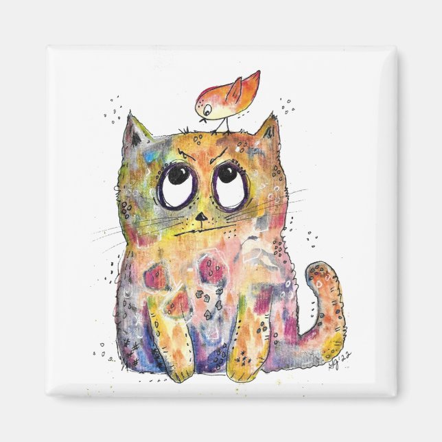 Cute Whimsical Annoyed Cat Magnet (Framsidan)