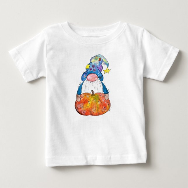 Cute Whimsical Autumn Gnome med Pumpkin T Shirt (Framsida)