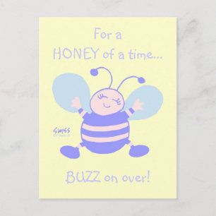Cute Whimsical Baby Bee 1:a födelsedagen Party Inbjudan Vykort