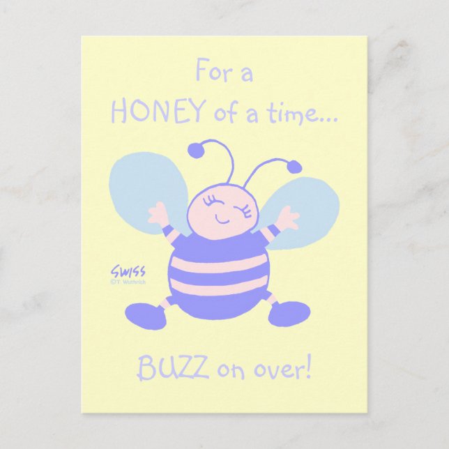 Cute Whimsical Baby Bee 1:a födelsedagen Party Inbjudan Vykort (Framsida)