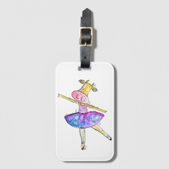Cute Whimsical Ballerina Cow Bagagebricka (Framsida vertikal)