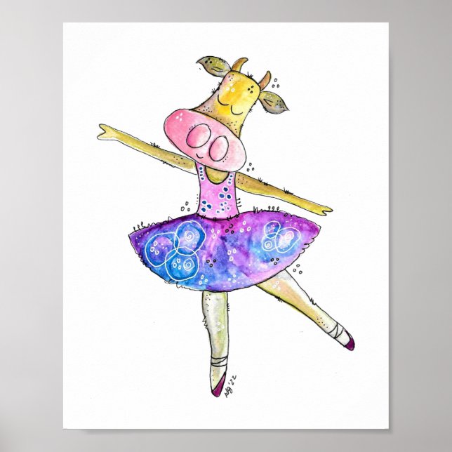 Cute Whimsical Ballerina Cow Poster (Framsidan)