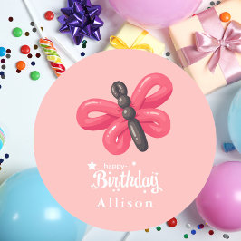 Cute Whimsical Balloon Butterfly Girl Birthday Runt Klistermärke