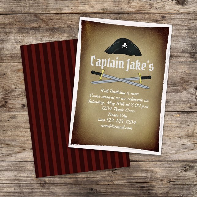 Cute Whimsical barns födelsedag i Pirat Party Inbjudningar (Pirate themed birthday party invitations. )