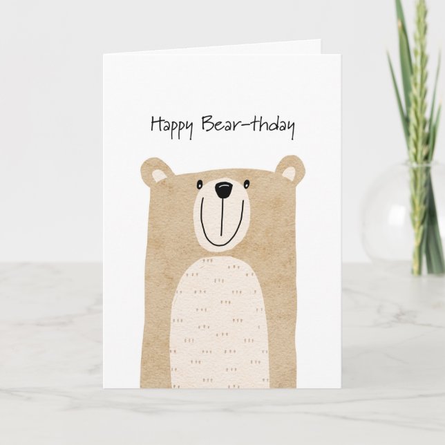 Cute Whimsical Bear Birthday Helgkort (Framsida)