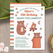 Cute Whimsical Bear Camping Birthday