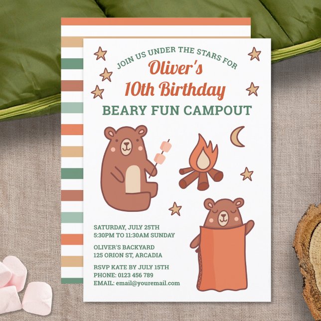Cute Whimsical Bear Camping Birthday Inbjudningar (Skapare uppladdad)