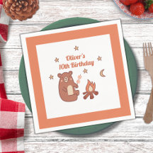 Cute Whimsical Bear Camping Birthday