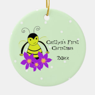Cute Whimsical Bee Baby, första jul Julgransprydnad Keramik