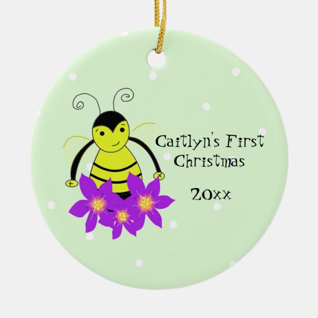 Cute Whimsical Bee Baby, första jul Julgransprydnad Keramik (Framsidan)