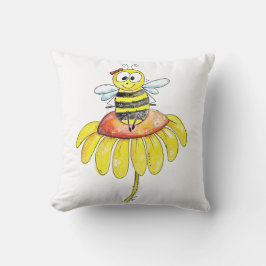Cute Whimsical Bee på en blomma Kudde
