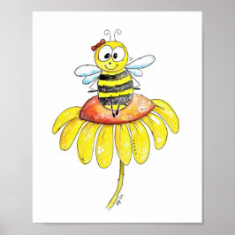 Cute Whimsical Bee på en blomma Poster