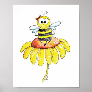 Cute Whimsical Bee på en blomma Poster