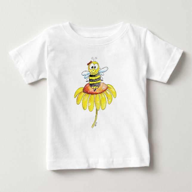 Cute Whimsical Bee på en blomma T Shirt (Framsida)