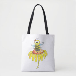 Cute Whimsical Bee på en blomma Tygkasse
