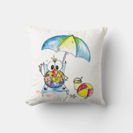 Cute Whimsical Bird on Beach Kudde