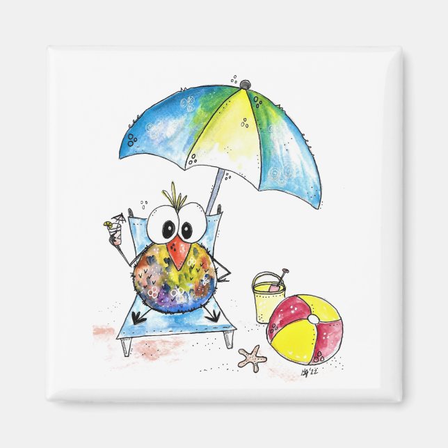 Cute Whimsical Bird on Beach Magnet (Framsidan)