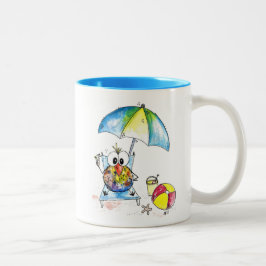 Cute Whimsical Bird on Beach Två-Tonad Mugg