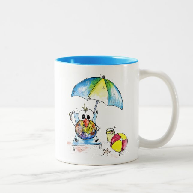 Cute Whimsical Bird on Beach Två-Tonad Mugg (Höger)