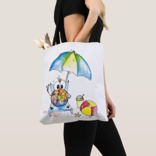 Cute Whimsical Bird on Beach Tygkasse