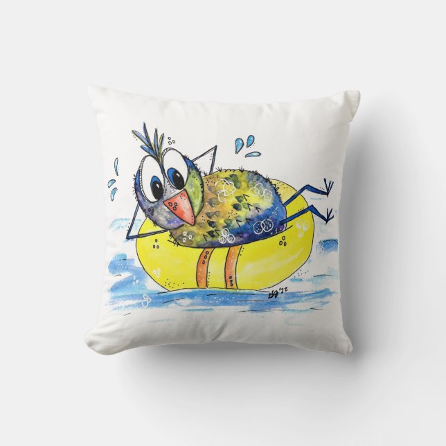 Cute Whimsical Bird on Flyt Kudde (Framsida)