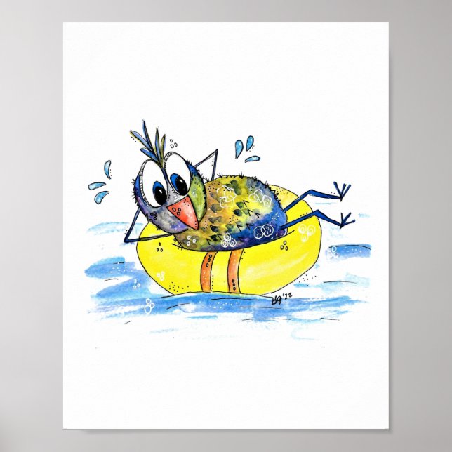 Cute Whimsical Bird on Flyt Poster (Framsidan)