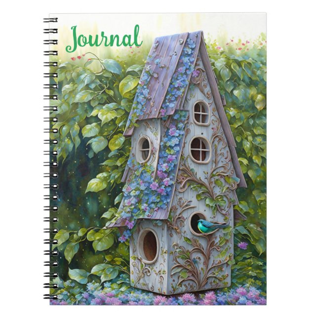Cute Whimsical Birdhouse Art Journal Anteckningsbok (Framsidan)