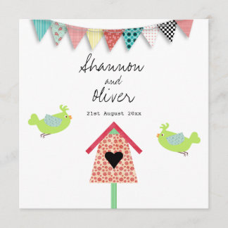 Cute Whimsical Birds and Birdhouse Wedding bjudits Inbjudningar