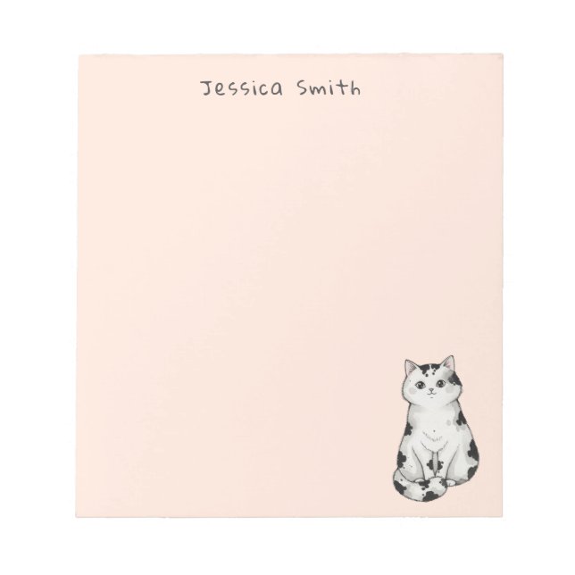 Cute whimsical Black and white Cat  Pink Notepad Anteckningsblock (Framsida)