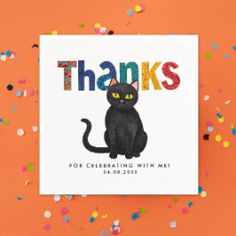 Cute Whimsical Black Cat Colorful - fet typo Pappersservett