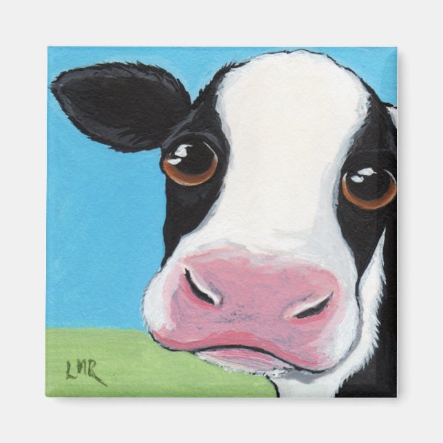 Cute Whimsical Black & White Cow Illustration Magnet (Framsidan)