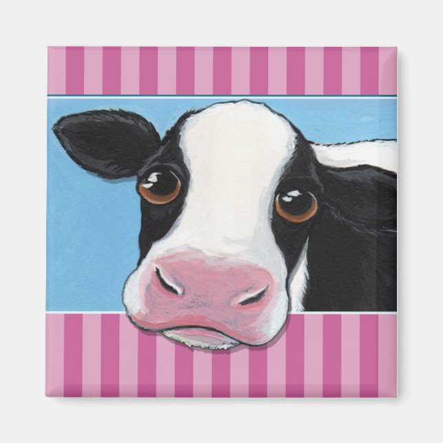 Cute Whimsical Black & White Cow Illustration Magnet (Framsidan)