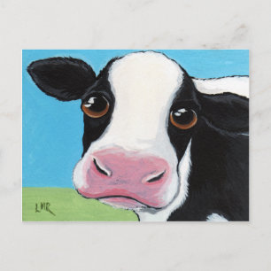 Cute Whimsical Black & White Cow-vykort Vykort