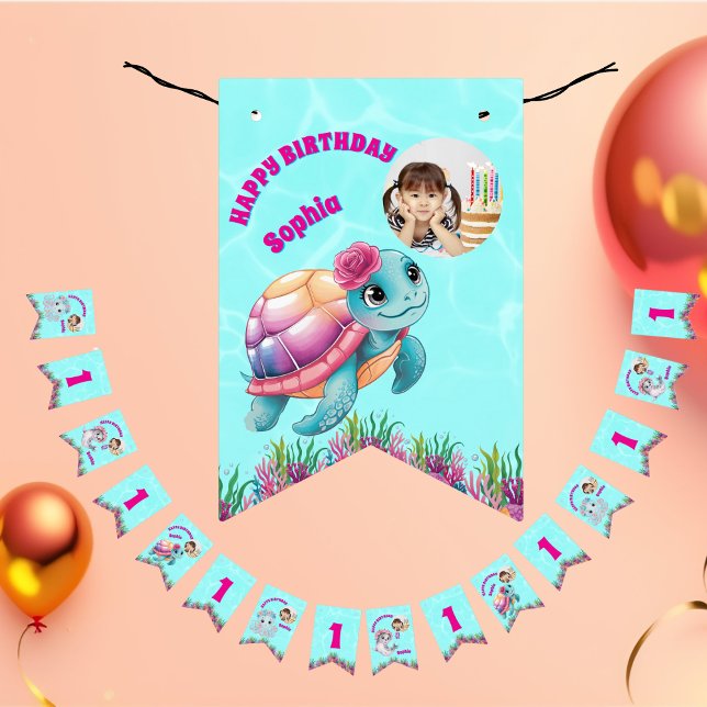 Cute Whimsical Blommigt Ocean Creatures Girly Phot Vimplar (Skapare uppladdad)