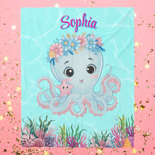 Cute Whimsical Blommigt Octopus Girly Birthday Gif Fleecefilt