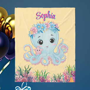 Cute Whimsical Blommigt Octopus Girly Birthday Gif Fleecefilt