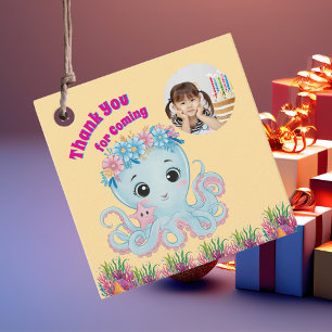 Cute Whimsical Blommigt Octopus Girly Photo Birthd Gåvor Etiketter