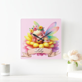 Cute Whimsical Blommigt Sweet Dreams Sleeping Fair Fyrkantig Klocka