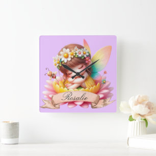 Cute Whimsical Blommigt Sweet Dreams Sleeping Fair Fyrkantig Klocka