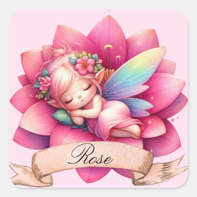 Cute Whimsical Blommigt Sweet Dreams Sleeping Fair Fyrkantigt Klistermärke (Framsida)